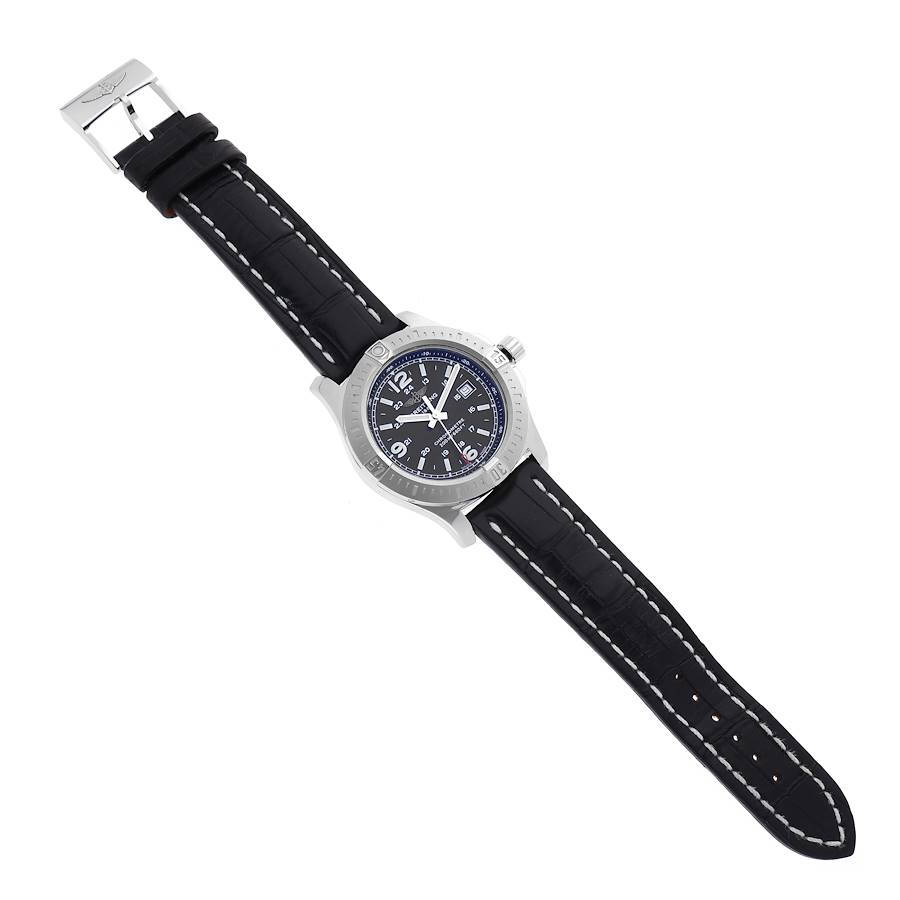 Breitling Colt Black Dial Leather Strap Steel Mens Watch A74388