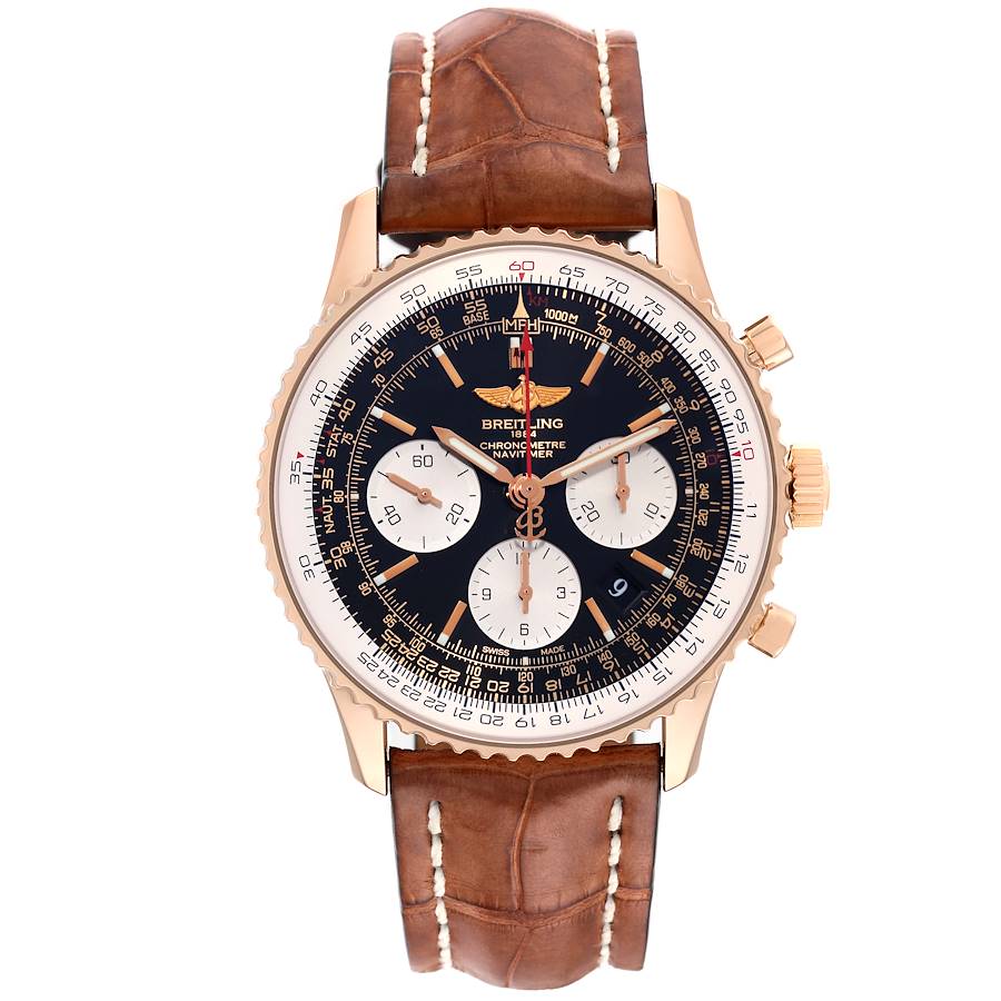 Breitling Navitimer 01 Rose Gold Black Dial Mens Watch RB0120
