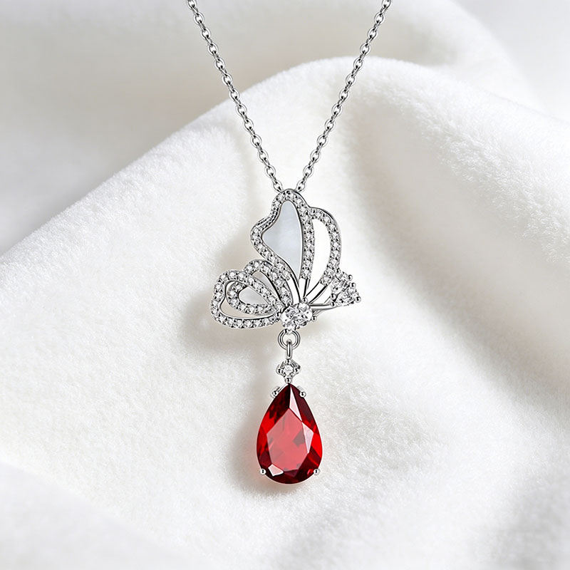 GemVibra Butterfly Pendant Necklace in 925 Silver with Gemstone Drop
