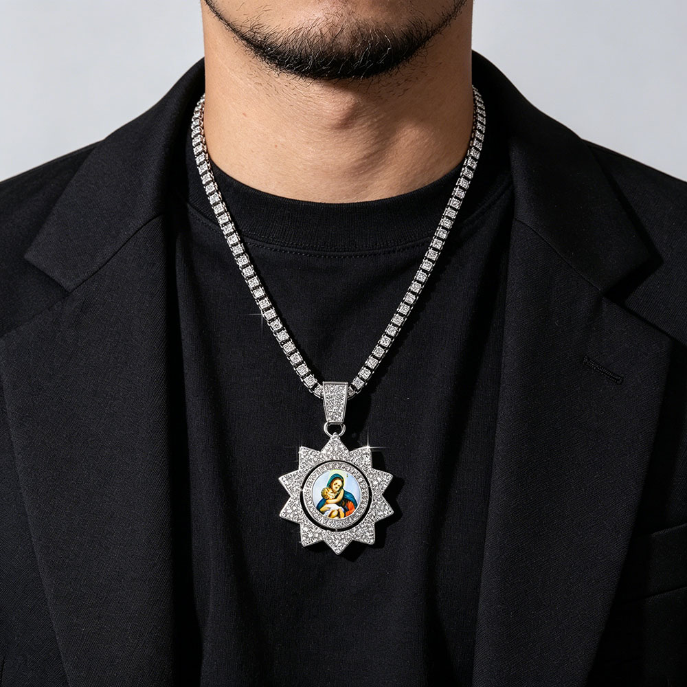 Spinning Virgin Mary Sunburst Talisman Necklace ✨ Divine Mother Protection & Spiritual Blessing Energy