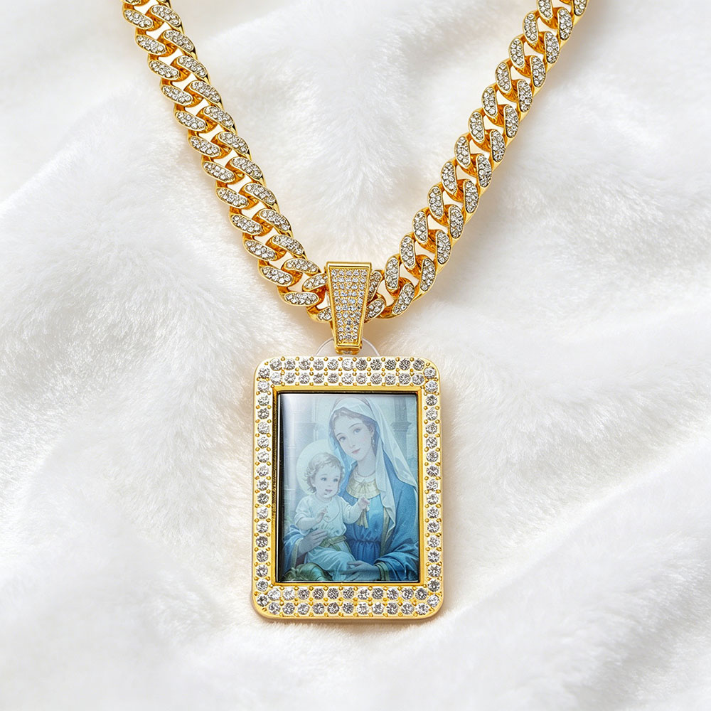 Virgin Mary & Child Iced Out Cuban Link Necklace ✨ Divine Mother Protection & Family Blessing Talisman