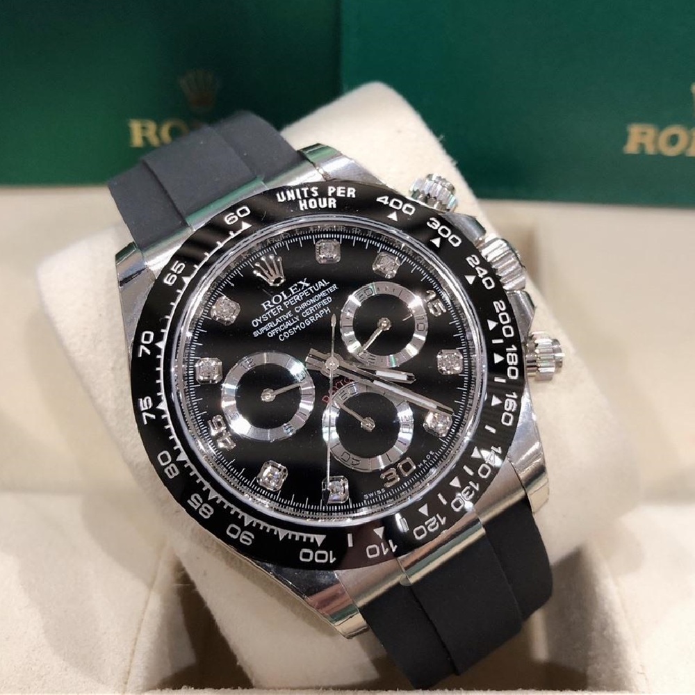 Rollie-The Crown Daytona White Gold Black Dial Oysterflex Strap 116519LN-0025 Unworn