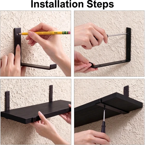 5 Pack Black Floating Shelves with Gold Brackets