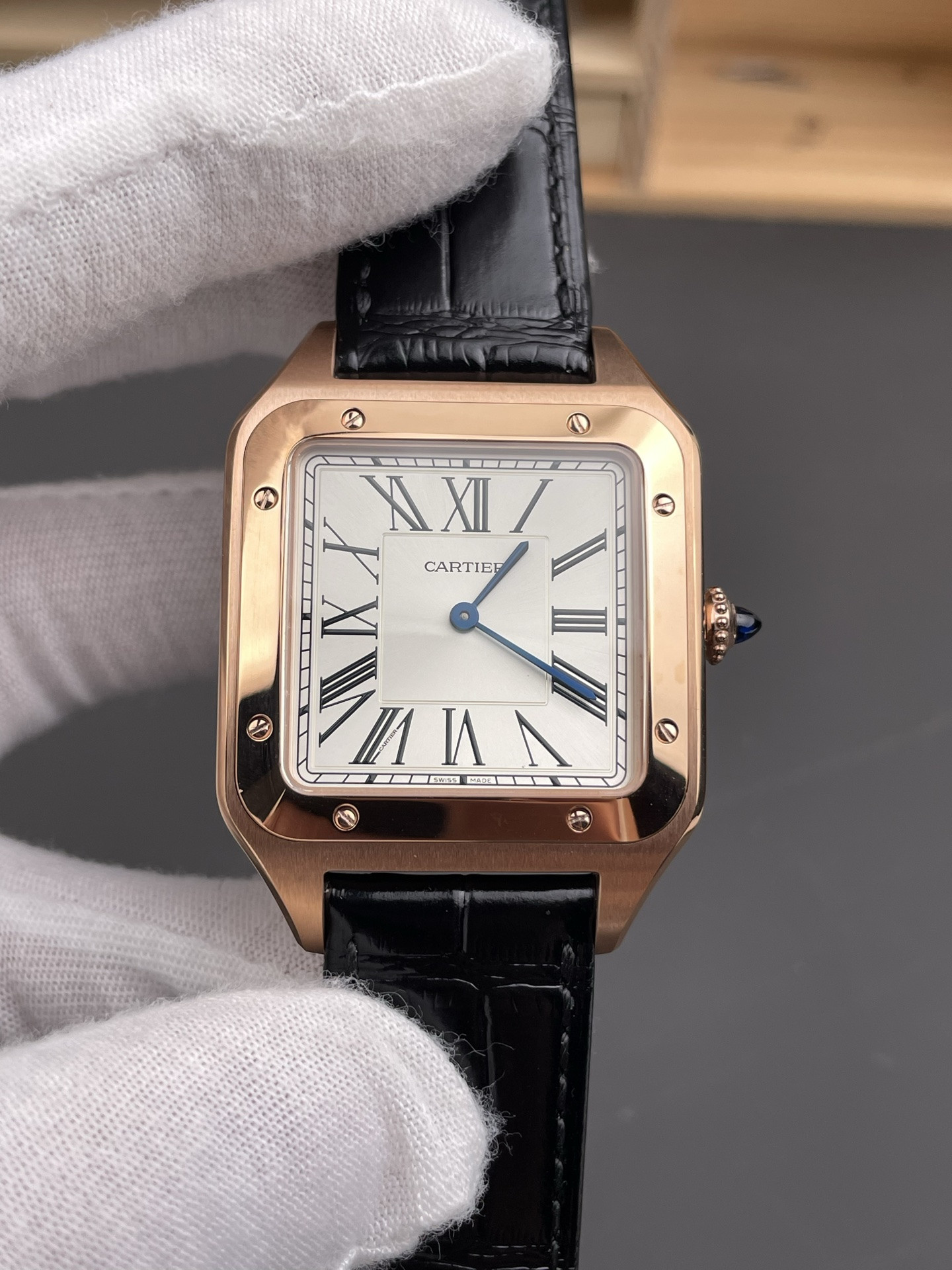Large Santos-Dumont Rose Gold White Dial