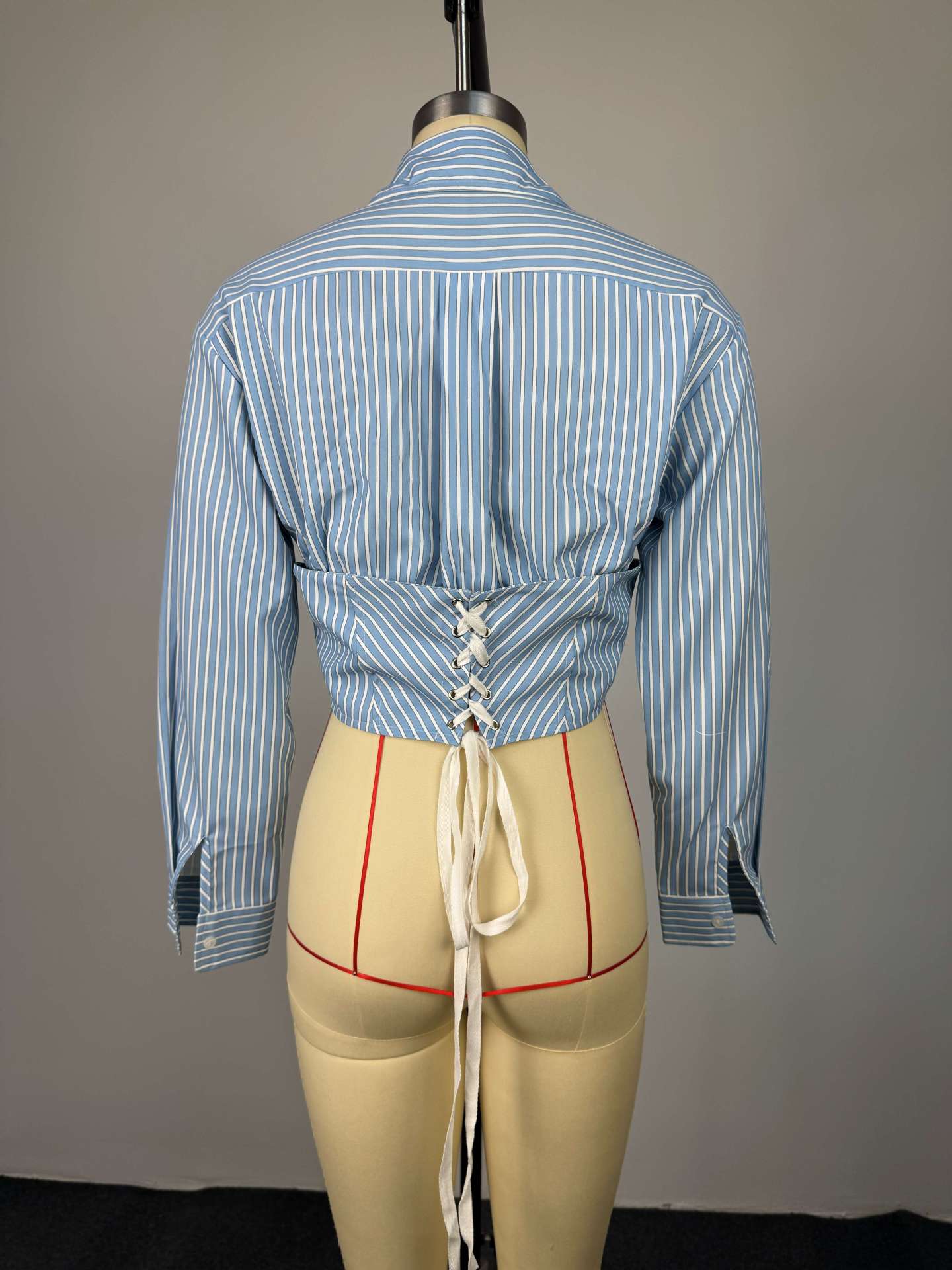 Women Summer Striped Turndown Collar Long-Sleeve Shirt Top