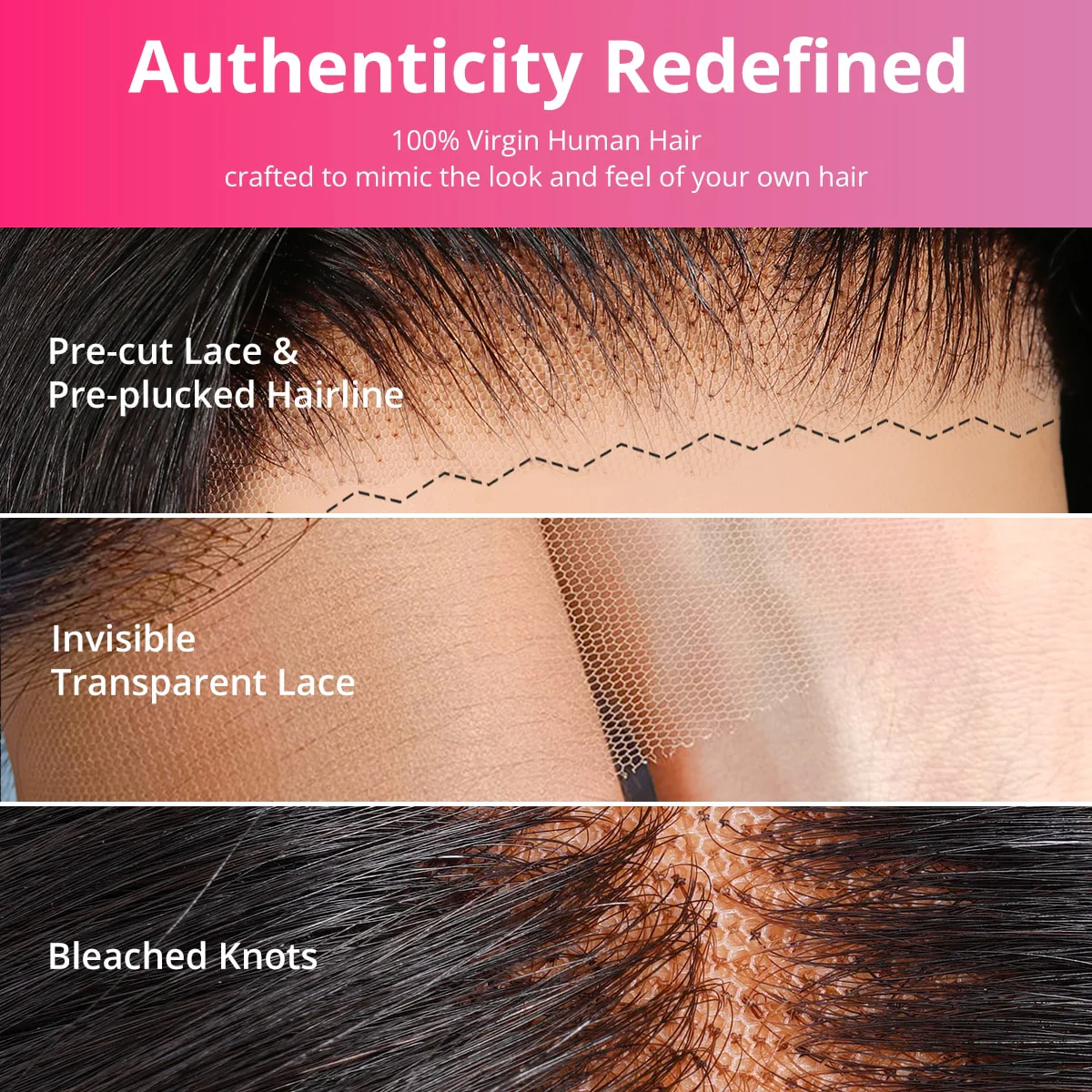 Megalook 6x5 Invisible knots Glueless Straight Wigs Pre-cut Lace Natural Black Beginner Friendly