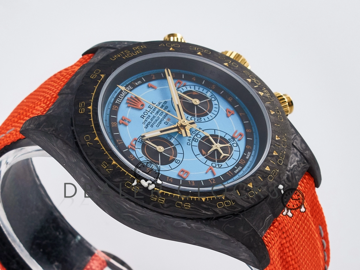 Daytona DIW &ldquo;AVIA AZURE BLUE&rdquo; Carbon DIWF 1:1 Best Edition Blue Dial on Orange Nylon Strap SH4130