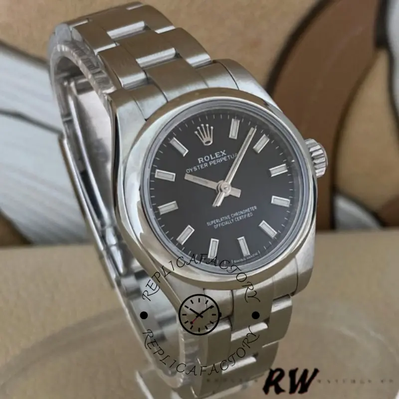 Rolex Oyster Perpetual 176200 Stainless Steel Black Index Dial 26MM Lady Replica Watch