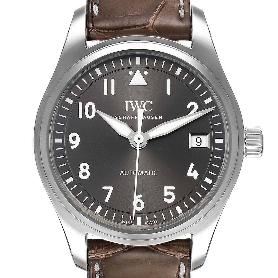 IWC Pilot Slate Dial Brown Strap Steel Unisex Watch IW324001