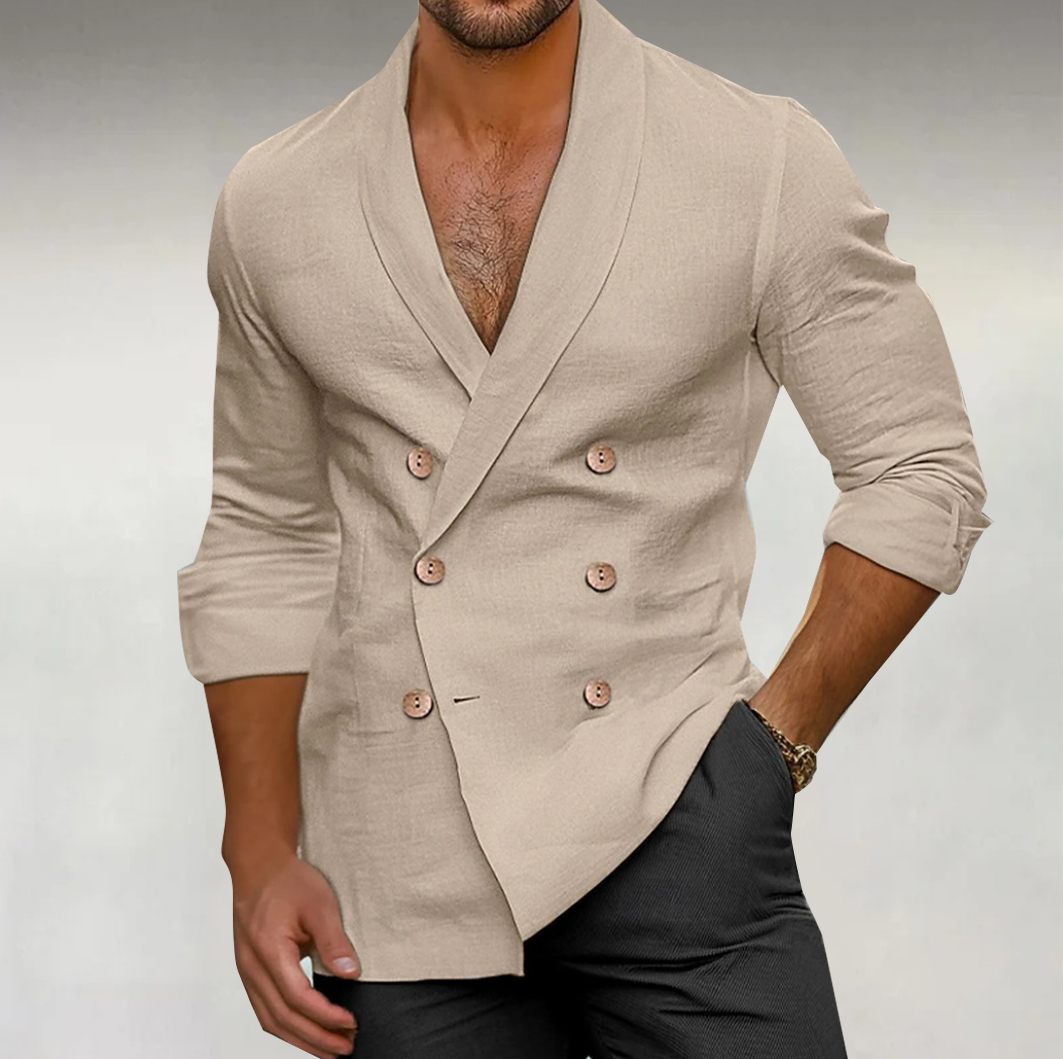 Men's Shawl Lapel Double Breasted Long Sleeve Shirt