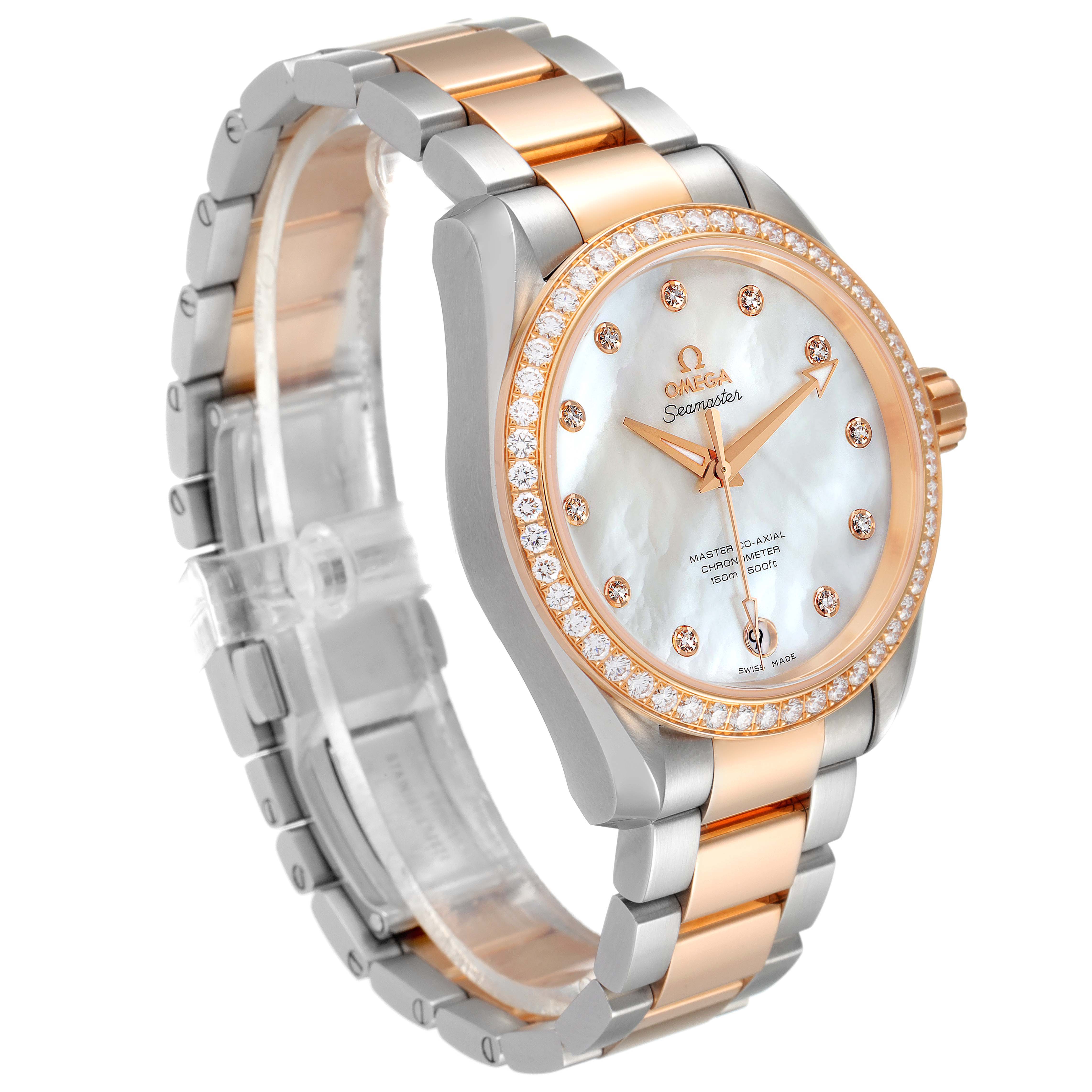 Omega Aqua Terra Steel Rose Gold Mother of Pearl Diamond Watch 38.5 MM 231.25.39.21.55.001