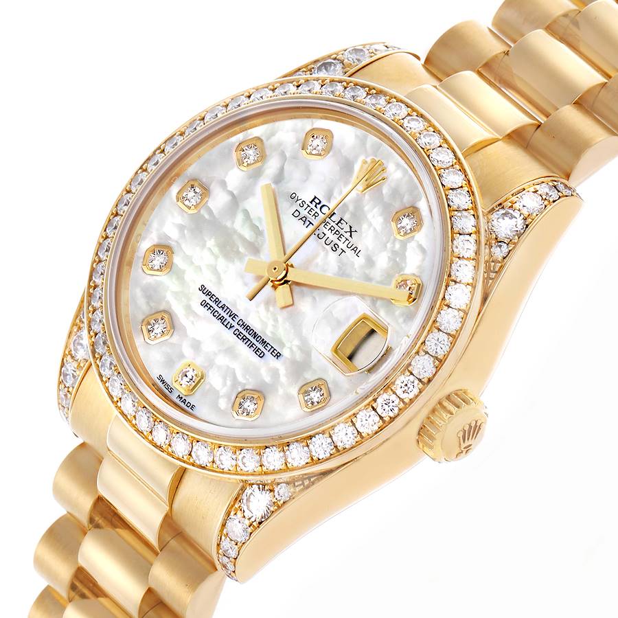 Rolex President Midsize Yellow Gold Mother Of Pearl Diamond Ladies Watch 178158