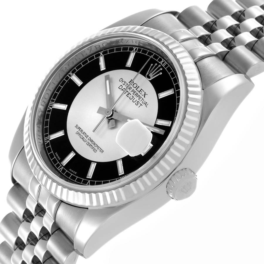 Rolex Datejust Steel White Gold Tuxedo Dial Mens Watch 116234