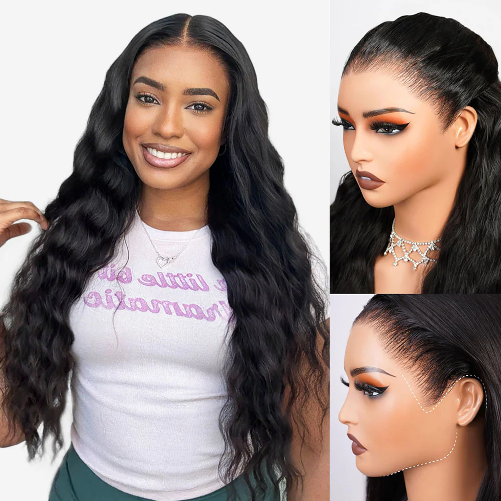 Megalook 13x6 Three-Go™ Glueless Wig Bohemian Natural Curl With Drawstring Natural Black 100% Human Hair Wig