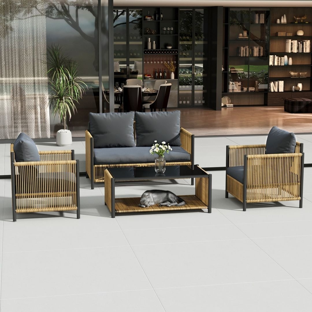 6 PCS Outdoor Patio Furniture Set PE Wicker Sofa Set