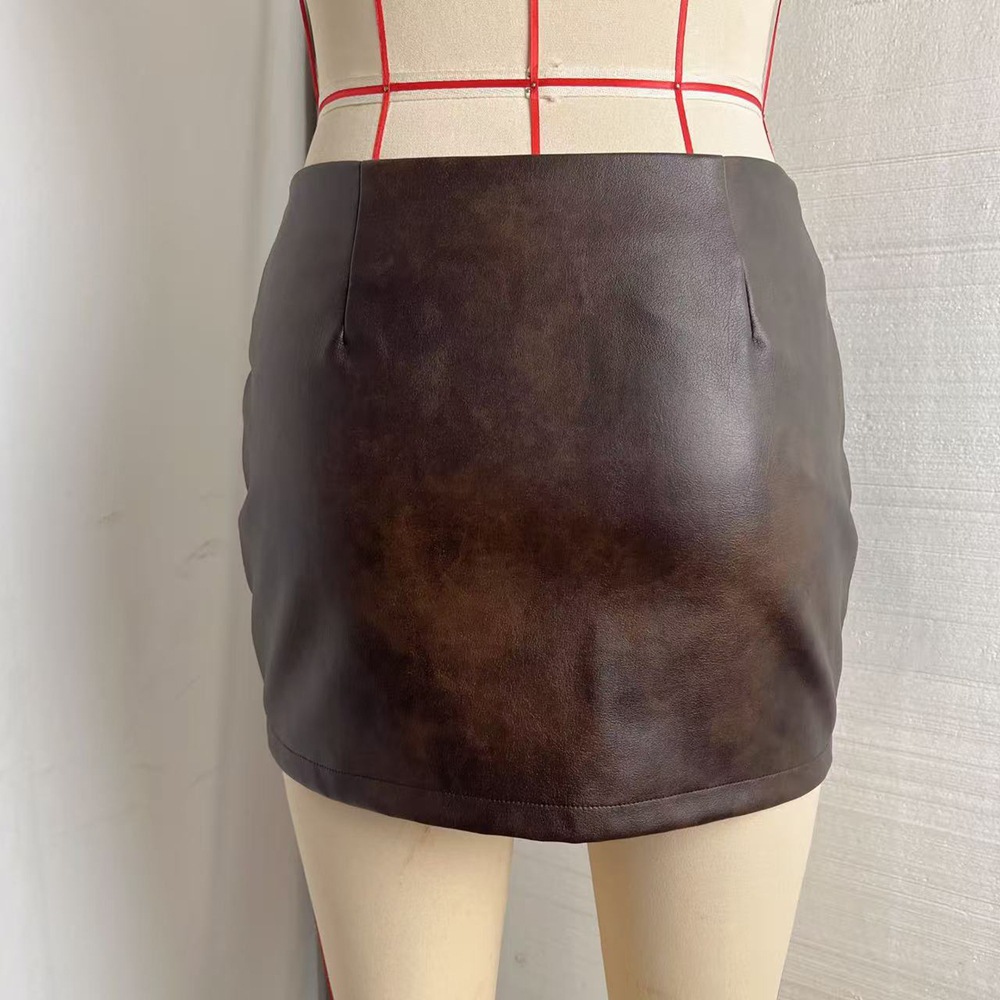 Women bodycon pu-leather skirt