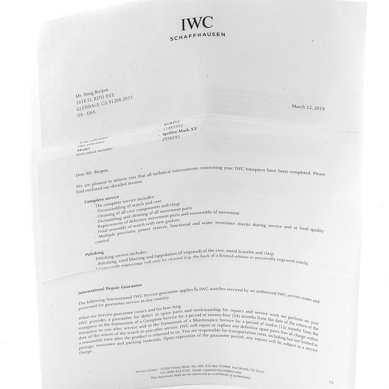 IWC Spitfire Pilot Mark XV Steel Mens Watch IW325505