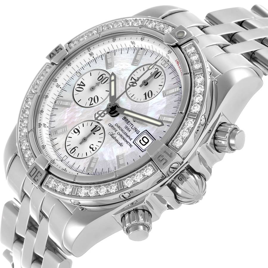 Breitling Chronomat Evolution MOP Dial Diamond Steel Mens Watch A13356