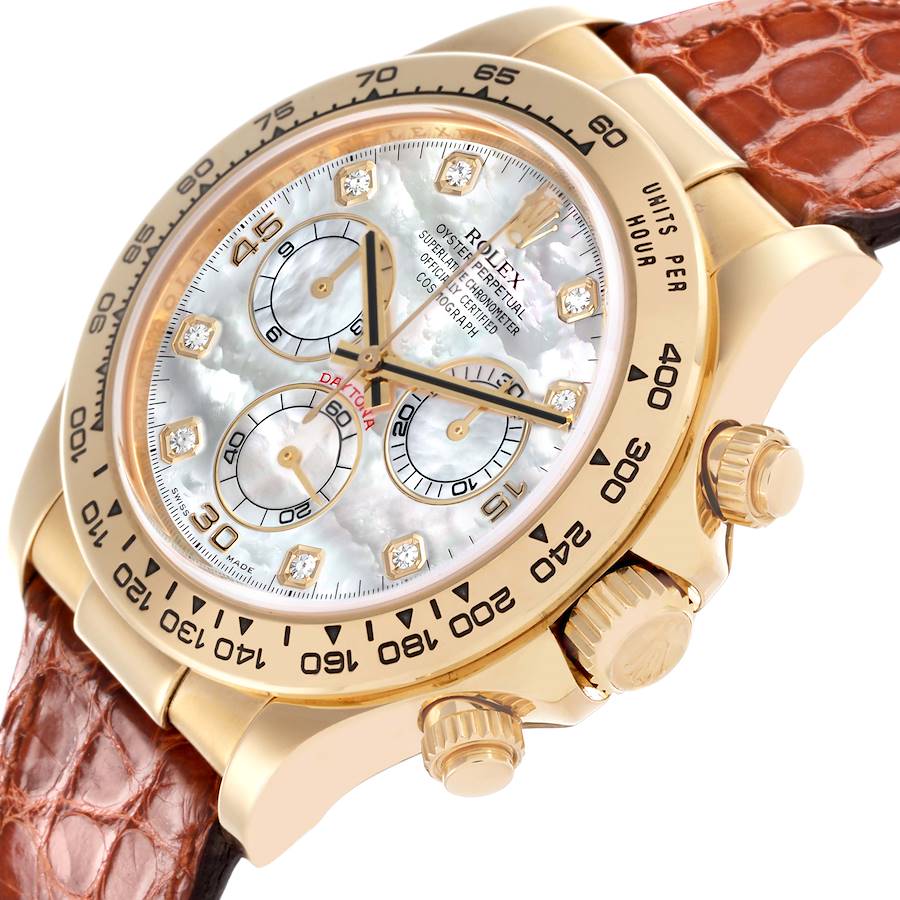 Rolex Daytona Yellow Gold Mother Of Pearl Diamond Dial Mens Watch 116518