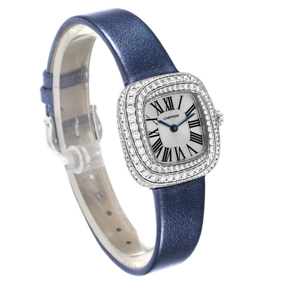 Cartier Coussin White Gold Diamond Blue Strap Ladies Watch WJSC0002