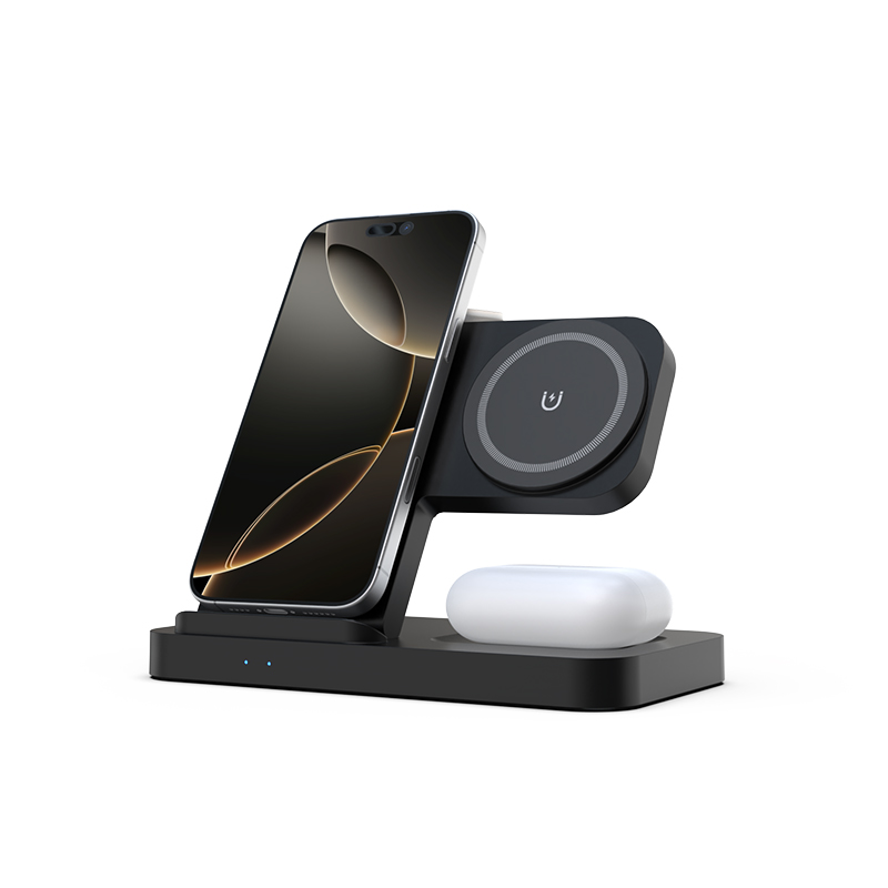 Multi-functional Magnetic Three-in-one Alarm Clock Design Wireless Charger
