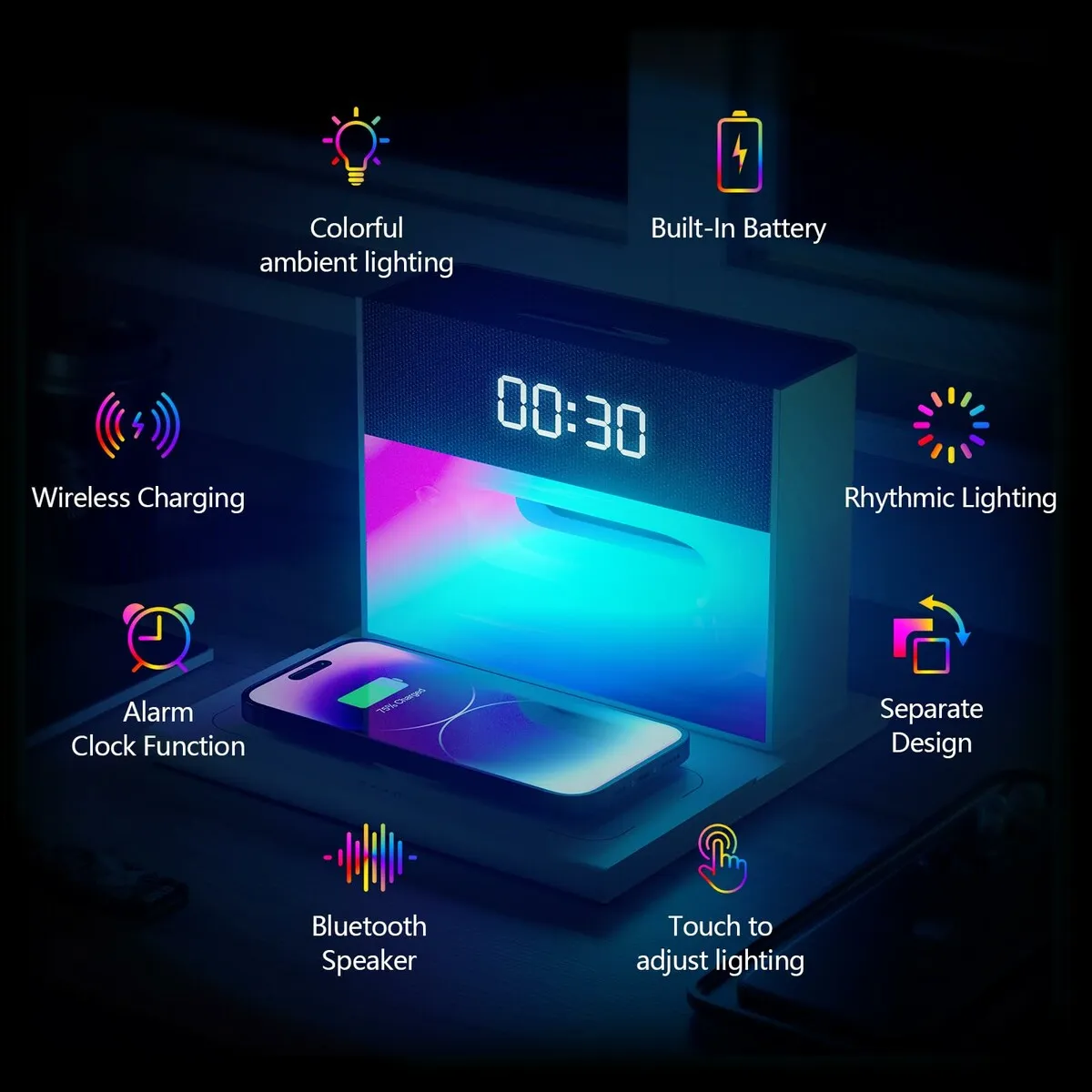 Wireless Charging LED Alarm Clock