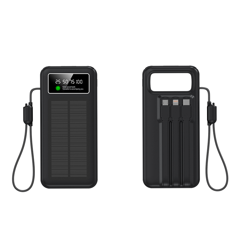 Solar Powered Portable Power Bank with Built-in Wires
