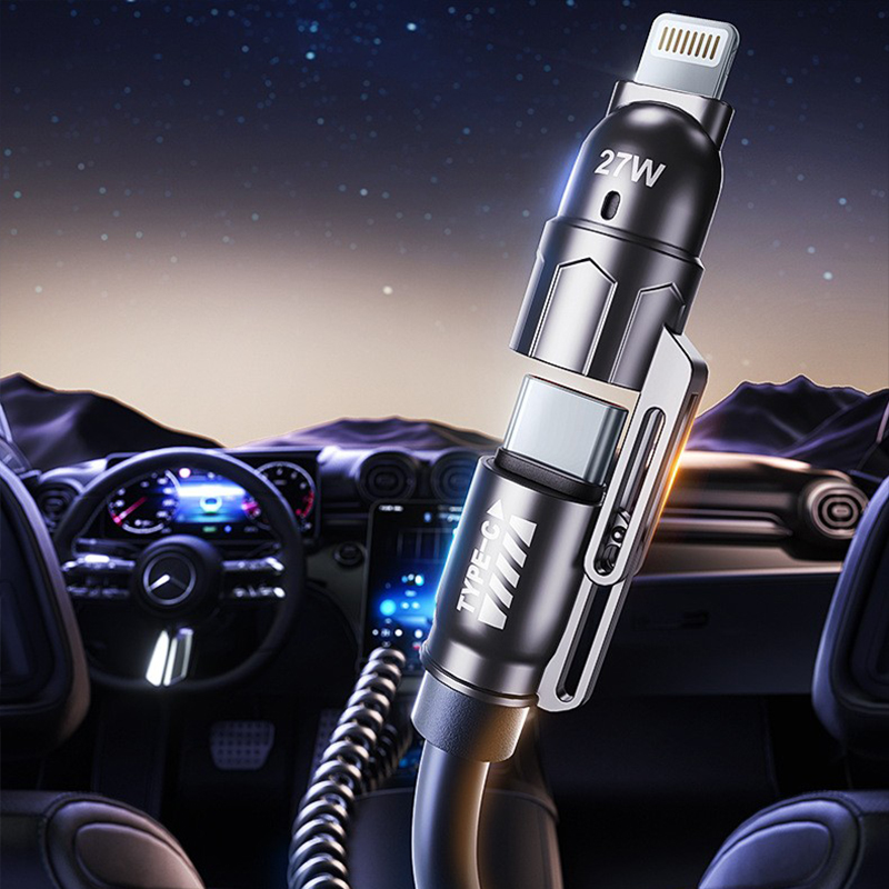 Super Fast Charging 4-in-1 Retractable Spring Data Cable Compatible with All Devices