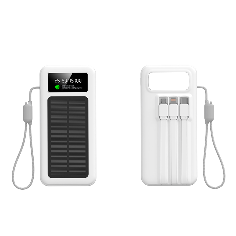 Solar Powered Portable Power Bank with Built-in Wires