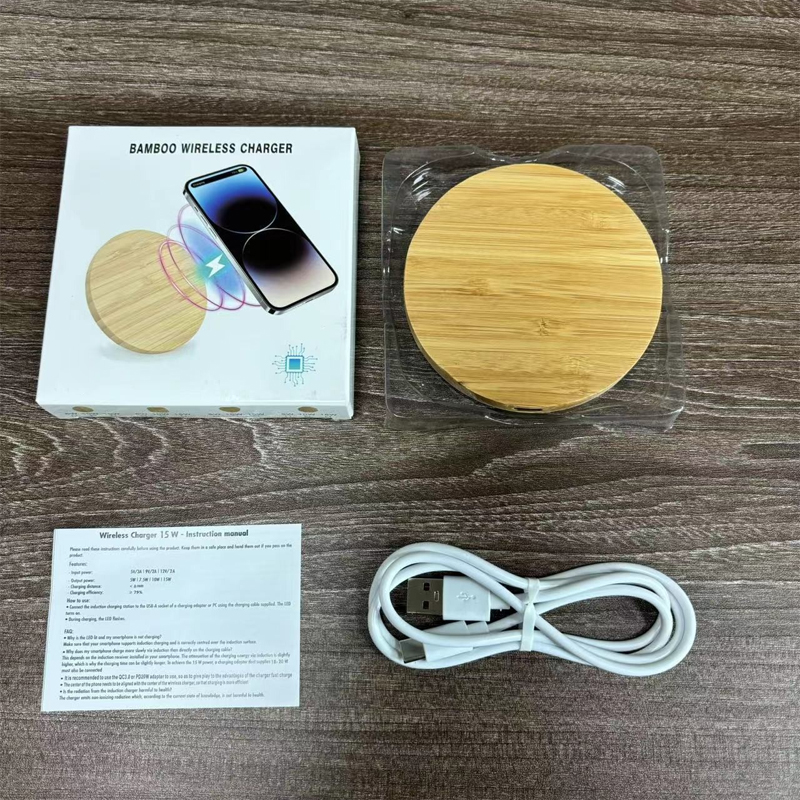15W Fast Charging Bamboo & Wood Desktop Model Wireless Charger