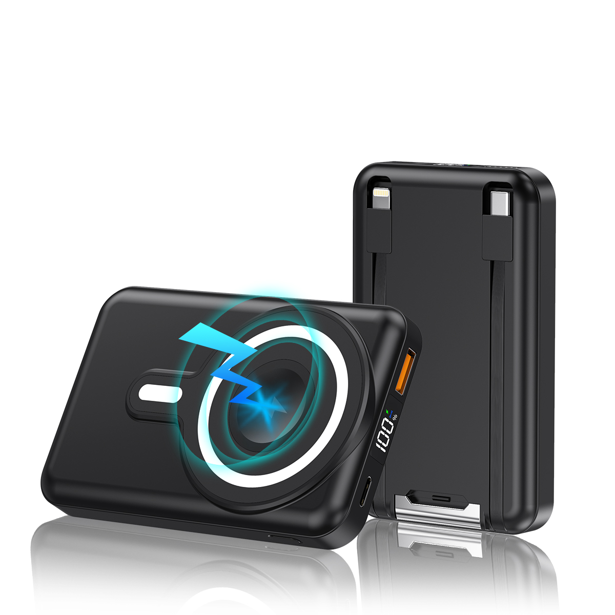 10000mAh Magnetic Mobile Power Bank with Bracket and Built in Cables
