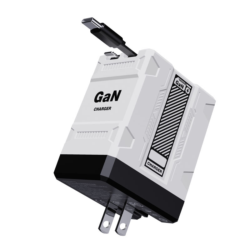 2-in-1 Telescopic Gan Wall Charger with Dual Cables