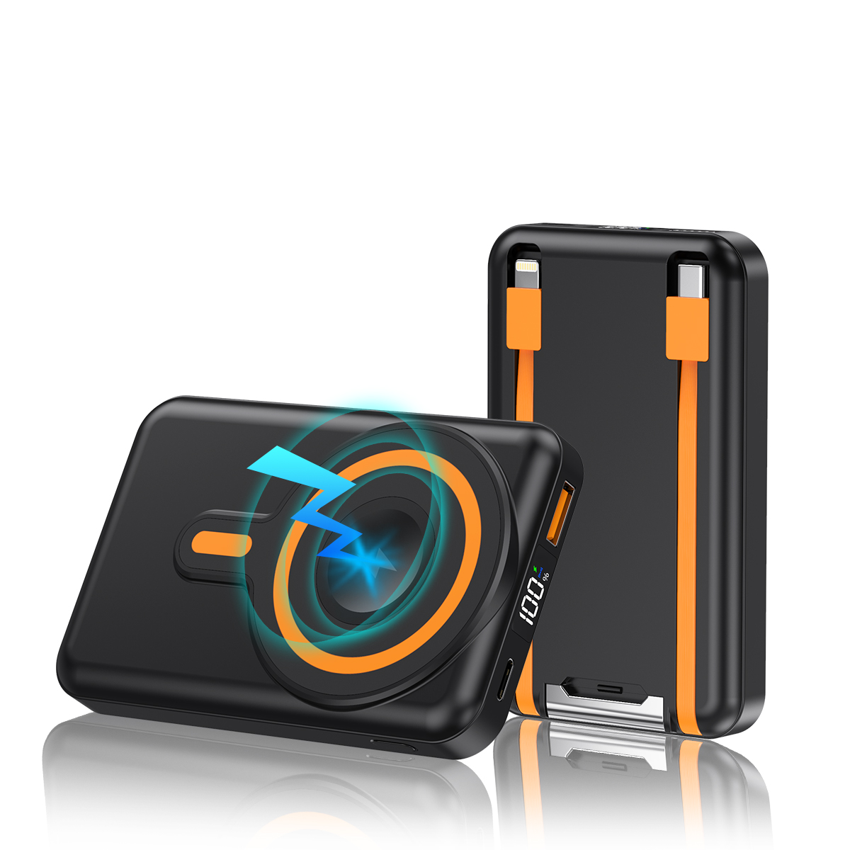 10000mAh Magnetic Mobile Power Bank with Bracket and Built in Cables