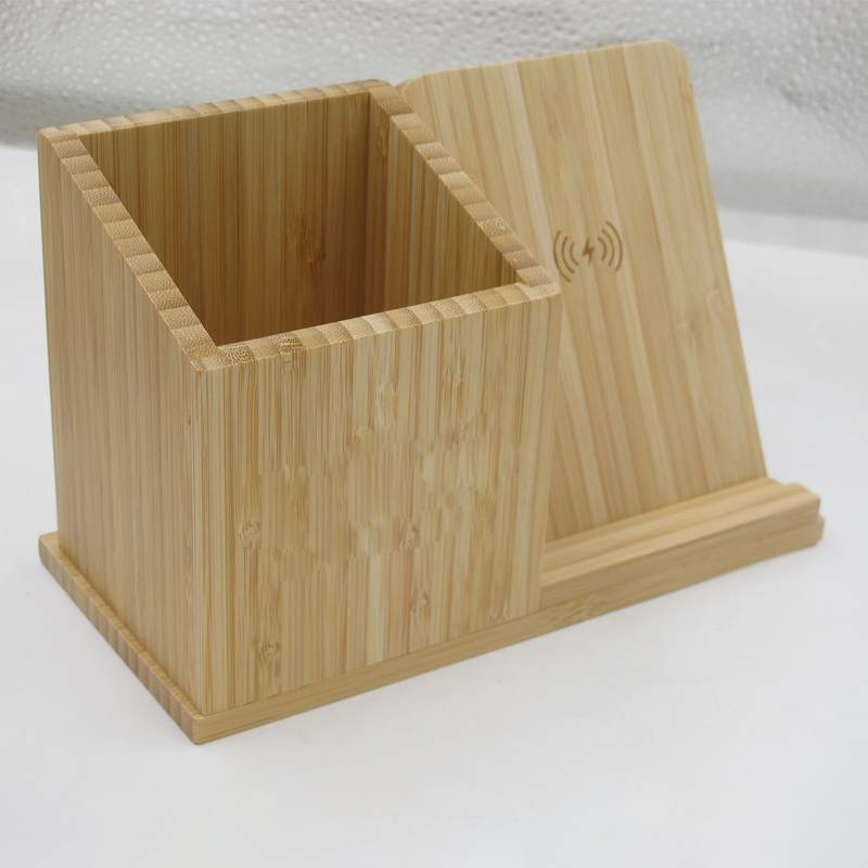 15W Bamboo Wireless Charger with Pen Holder