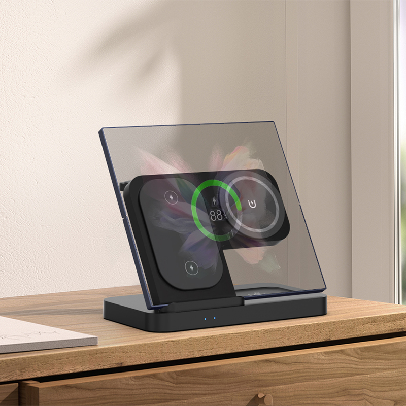 Multi-functional Magnetic Three-in-one Alarm Clock Design Wireless Charger