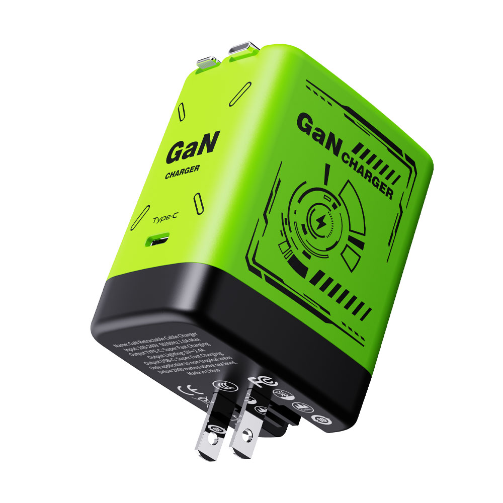 New model 2-in-1 telescopic Gan wall charger with dual cables