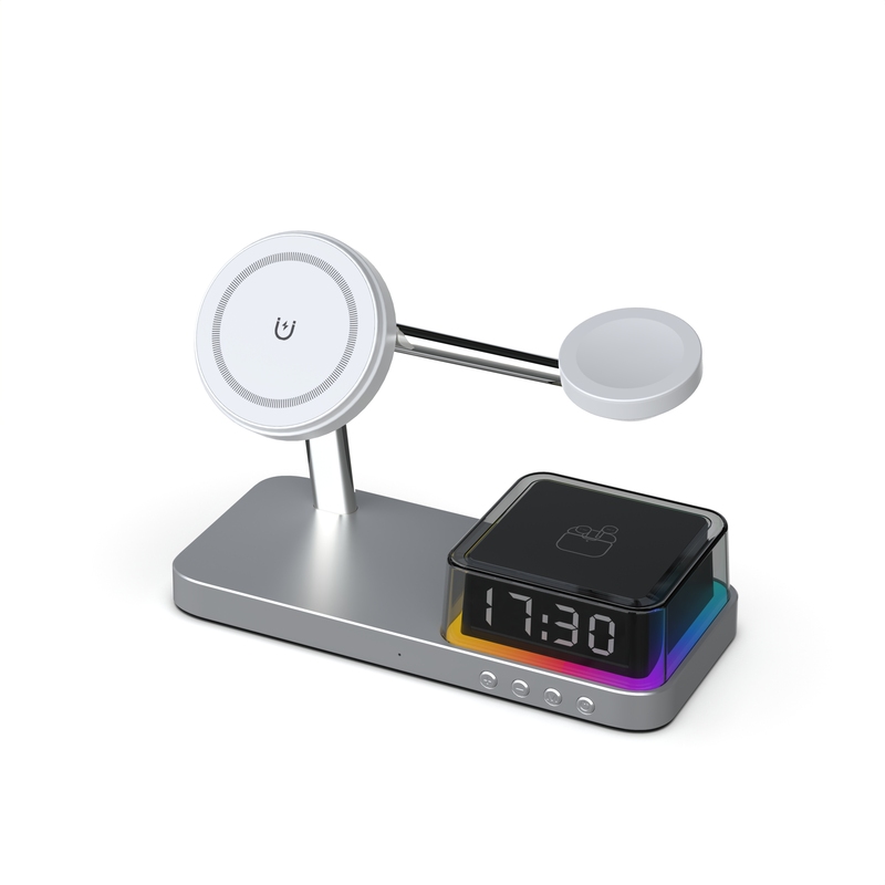 Desktop Magnetic Three-in-one Wireless Charger with Alarm Clock