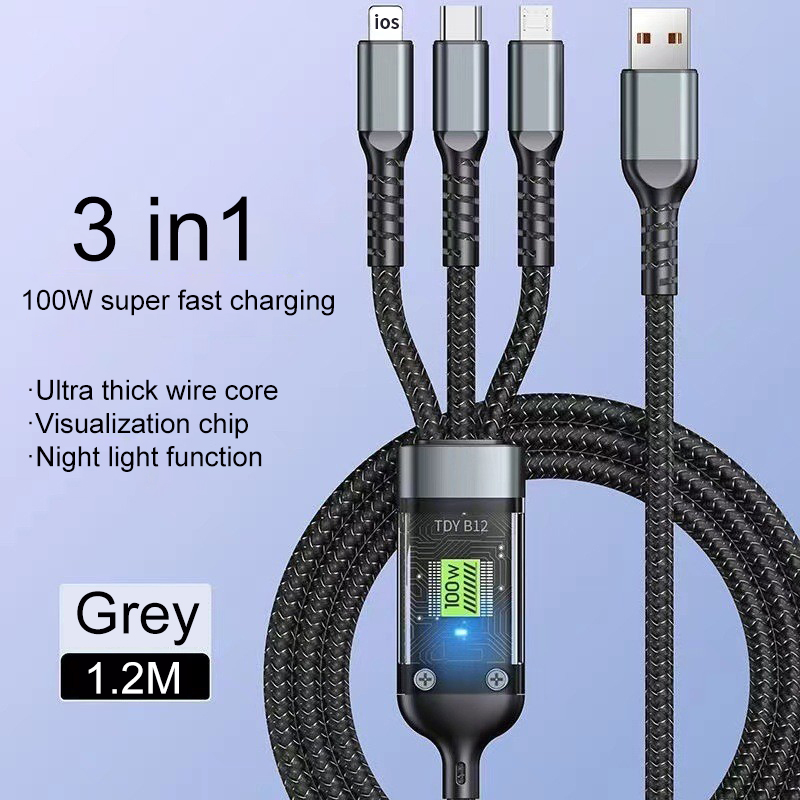 High-Speed 100W Nylon Braided USB Charging Cable with Indicator
