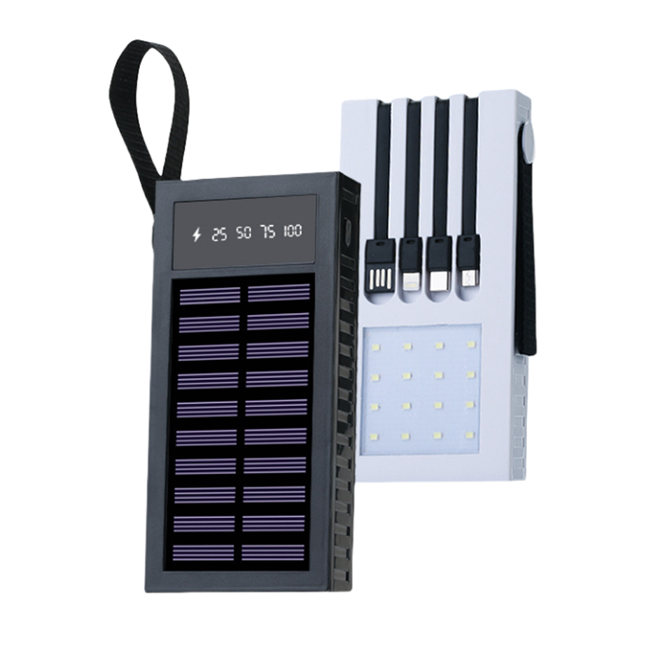 10000mAh Portable Solar Power Bank with Cable and LED Light