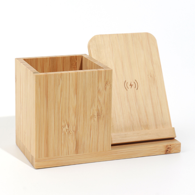 15W Bamboo Wireless Charger with Pen Holder