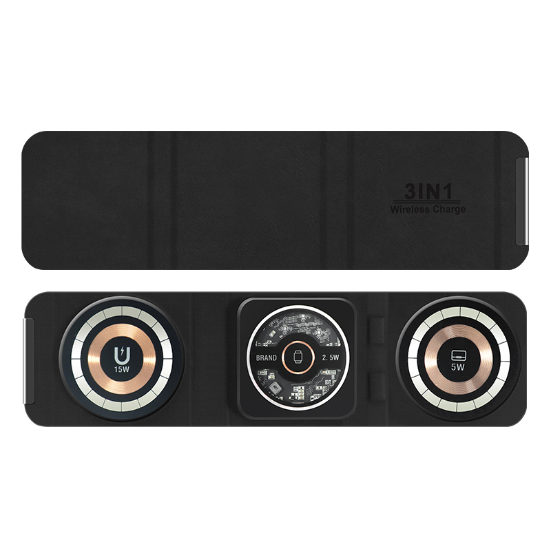 Three and One Fold Leather Magnetic Wireless Charging