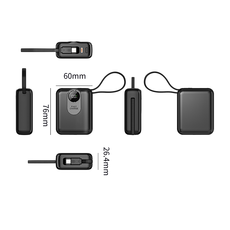 Portable Fast Charging Power Bank with Integrated Cable
