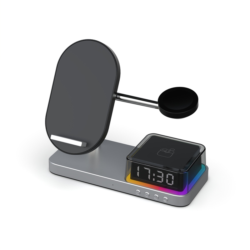 Desktop Magnetic Three-in-one Wireless Charger with Alarm Clock