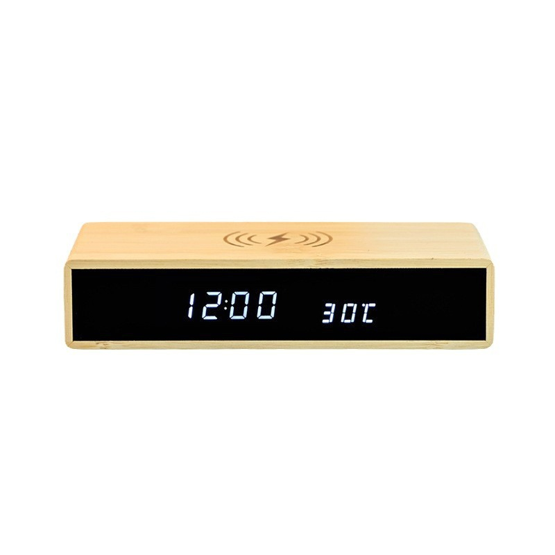 Multifunctional Bamboo & Wood Wireless Charger with LED Display