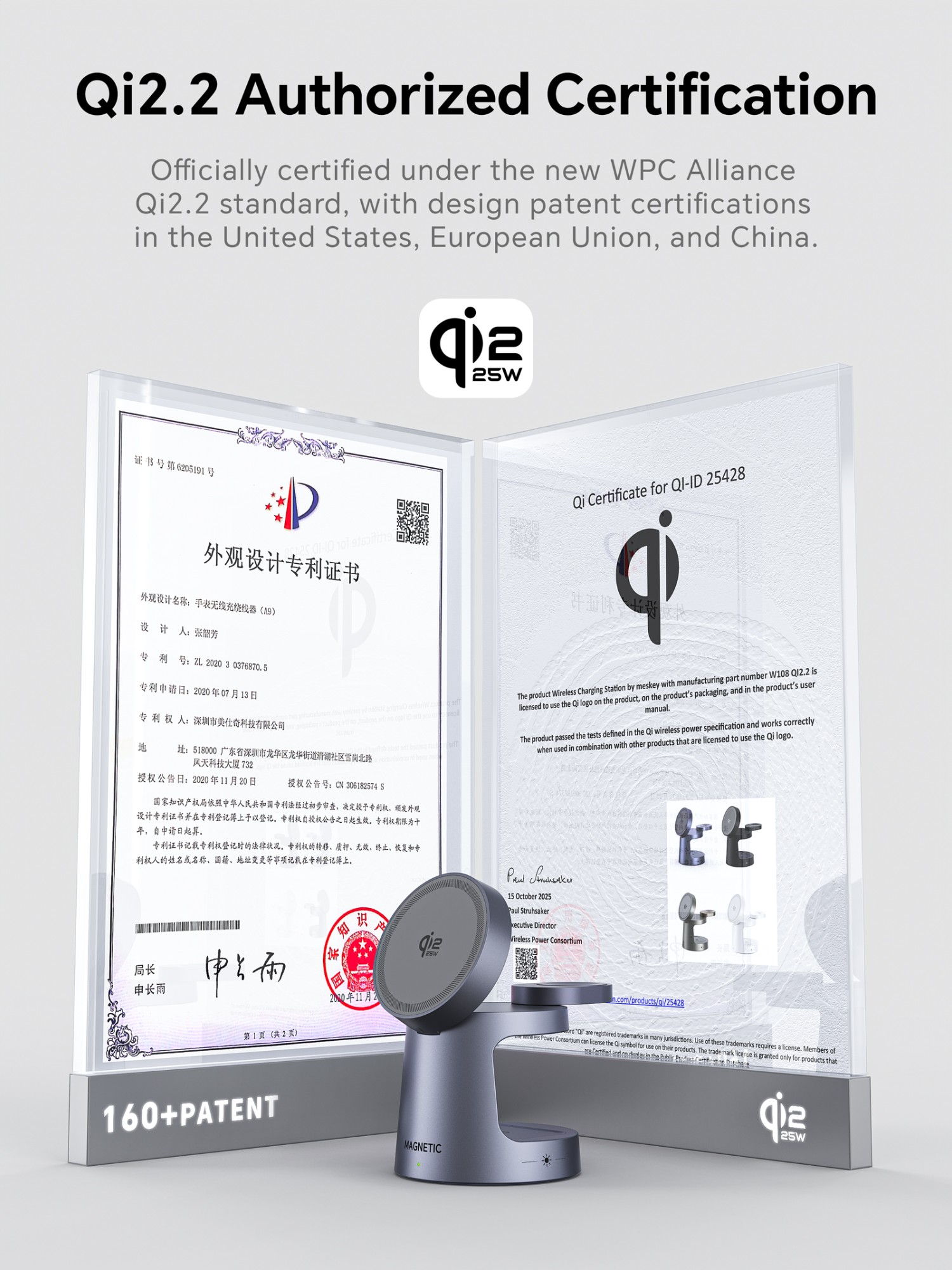 QI2.2 New Aluminum Alloy Magnetic Foldable Stand 3-in-1 Wireless Charger
