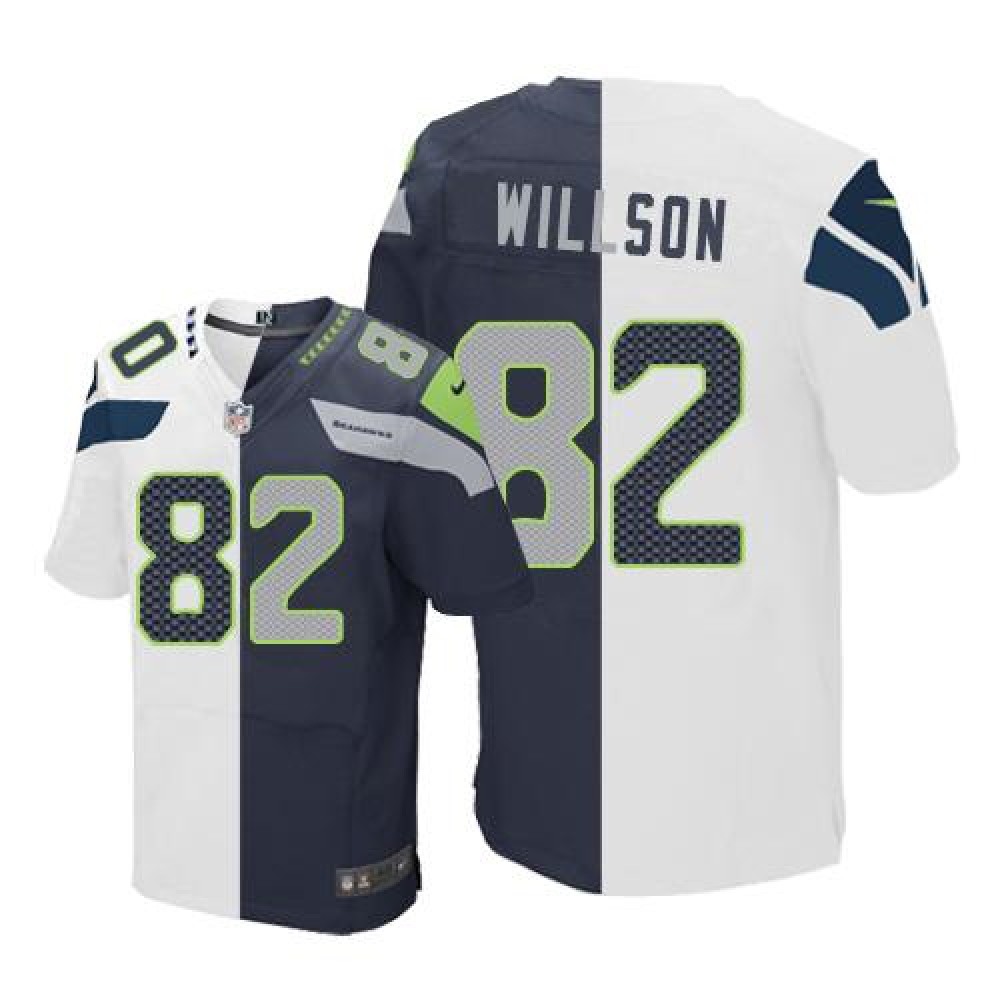 Seahawks #82 Luke Willson White/Steel Blue Men's Stitched NFL Elite Split Jersey