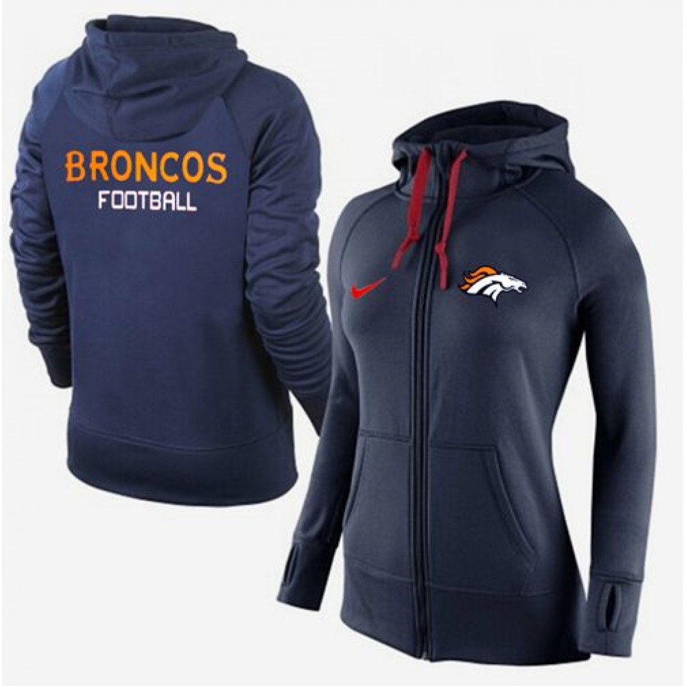 Women'sDenver Broncos Full-Zip Performance Hoodie Dark Blue