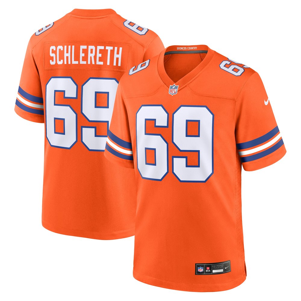 Men's Denver Broncos Mark SchlerethOrange Mile High Collection 1977 Throwback Retired Player Game Jersey