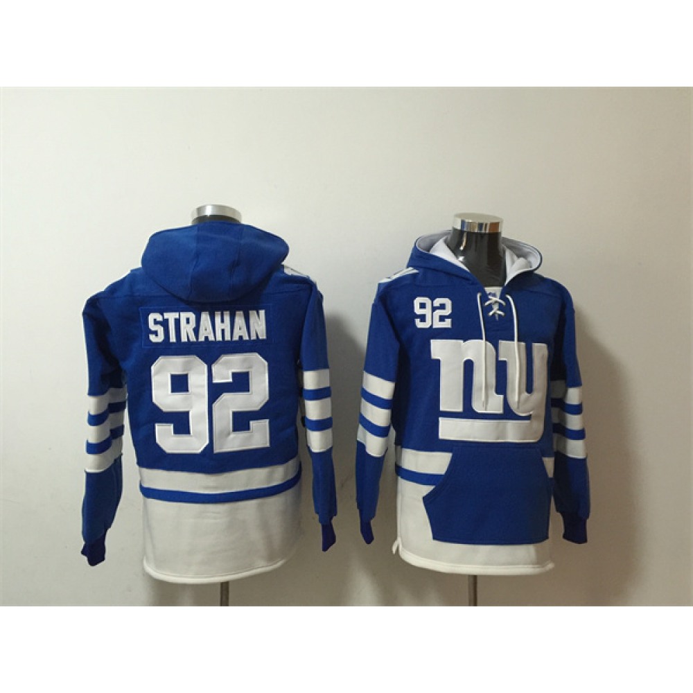 Men's New York Giants #92 Michael Strahan Blue/WhiteLace-Up Pullover Hoodie