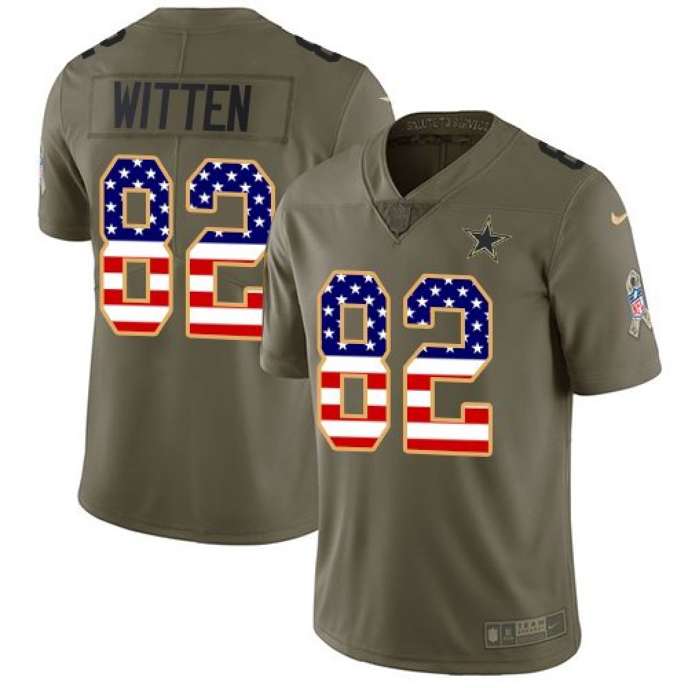 Men'sDallas Cowboys #82 Jason Witten 2017 Salute to Service Olive USA Flag Stitched NFL Limited Jersey